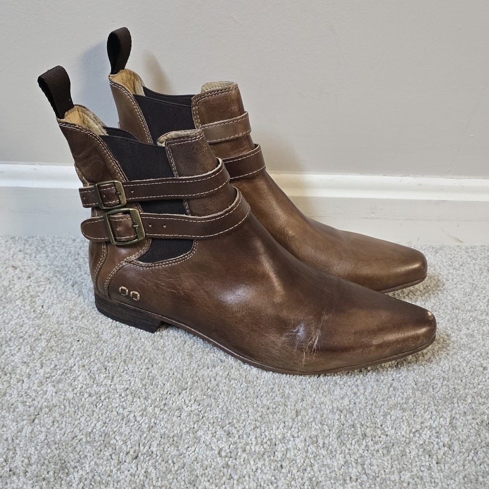 BEDSTU Ravine Tan Rustic Leather Chelsea Double Strap Ankle Bootie US Size 9